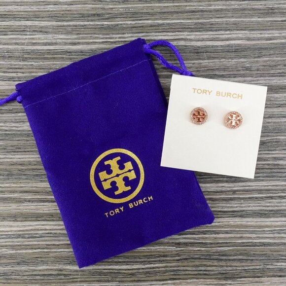 Tory Burch Miller Pavé Stud Earrings Rose Gold/Crystal OS - Picture 5 of 14